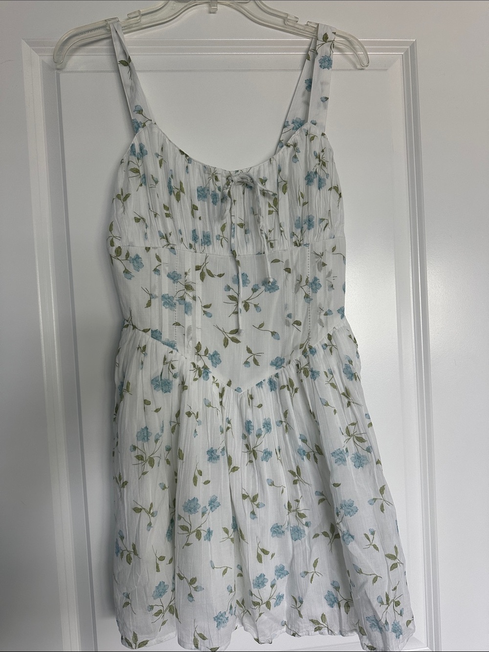 American Eagle Outfitters White Dress with Blue Floral Print
